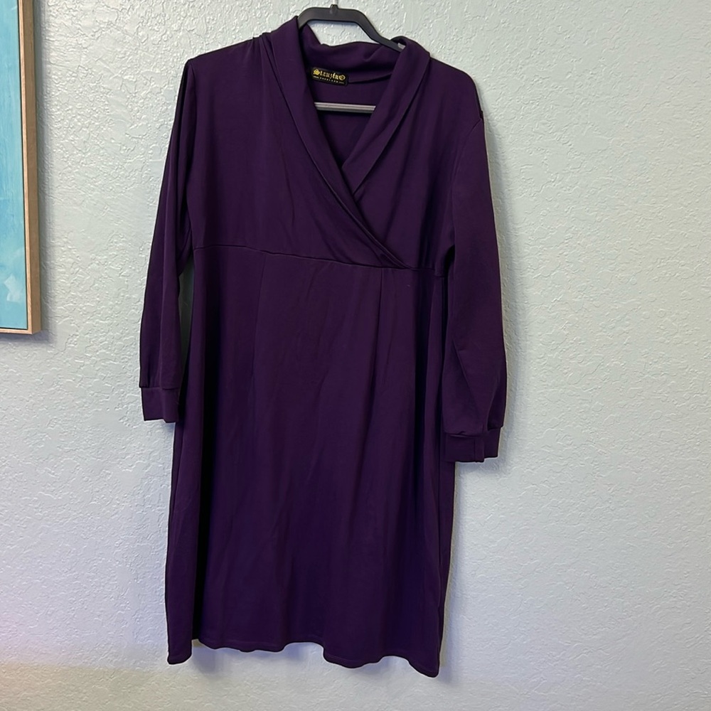 Purple XL Stanzin Faux Wrap Flattering Stretch Comfy Dress